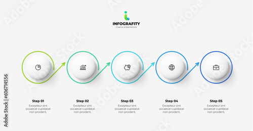 Thin lines with 5 options. Horizontal progress infographic. Concept of five steps of business timeline