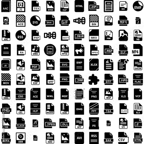Collection Of 100 Extension Icons Set Isolated Solid Silhouette Icons Including Beautiful, Female, Long, Extension, Fashion, Beauty, Salon Infographic Elements Vector Illustration Logo