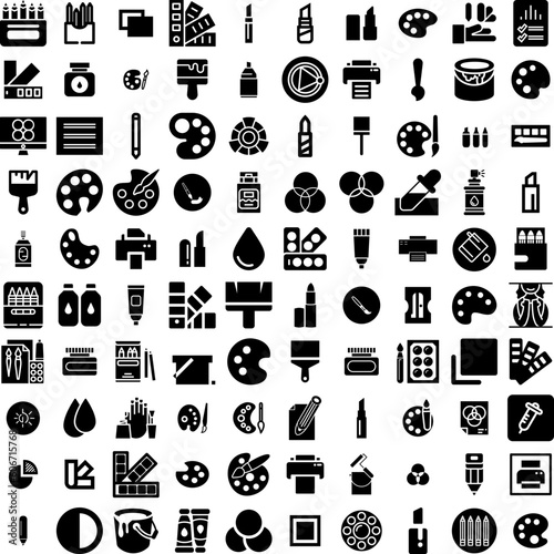 Collection Of 100 Color Icons Set Isolated Solid Silhouette Icons Including Template, Abstract, Background, Color, Colorful, Design, Creative Infographic Elements Vector Illustration Logo