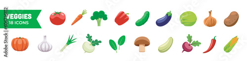 Vegetable icon set. Cartoon style.