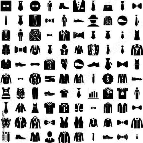 Collection Of 100 Formal Icons Set Isolated Solid Silhouette Icons Including High Class, Isolated, Elegant, Corporate, Adult, Background, Minimal Infographic Elements Vector Illustration Logo