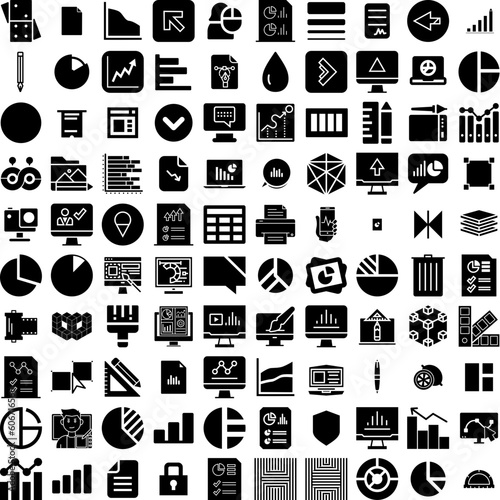 Collection Of 100 Graphic Icons Set Isolated Solid Silhouette Icons Including Modern, Geometric, Vector, Design, Illustration, Graphic, Banner Infographic Elements Vector Illustration Logo
