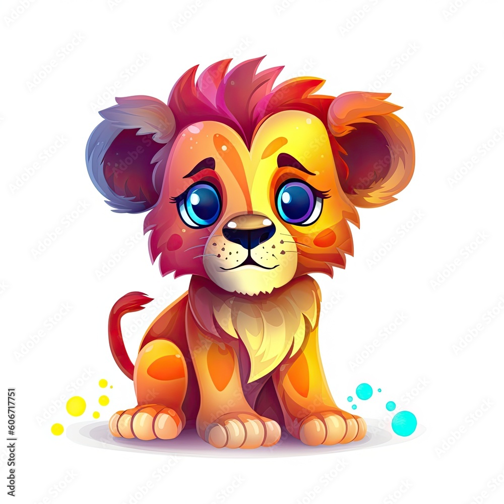 Baby lion playing bundle illustration. Colorful lion cub collection on a white background. Cartoon lion sitting. Baby lion set with colors. Lion with colorful fur sitting illustration. Generative AI. Baby lion playing bundle illustration. Colorful lion cub collection on a white background. Cartoon lion sitting. Baby lion set with colors. Lion with colorful fur sitting illustration. Generative AI.