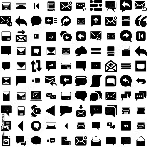 Collection Of 100 Reply Icons Set Isolated Solid Silhouette Icons Including Message, Chat, Illustration, Reply, Vector, Icon, Internet Infographic Elements Vector Illustration Logo