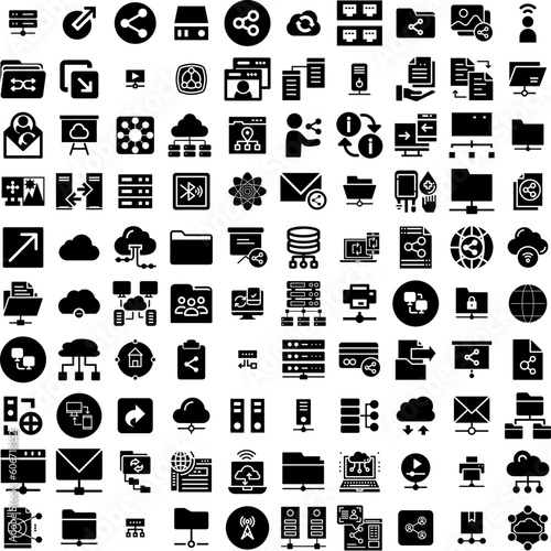 Collection Of 100 Sharing Icons Set Isolated Solid Silhouette Icons Including Web, Symbol, Share, Icon, Media, Internet, Social Infographic Elements Vector Illustration Logo