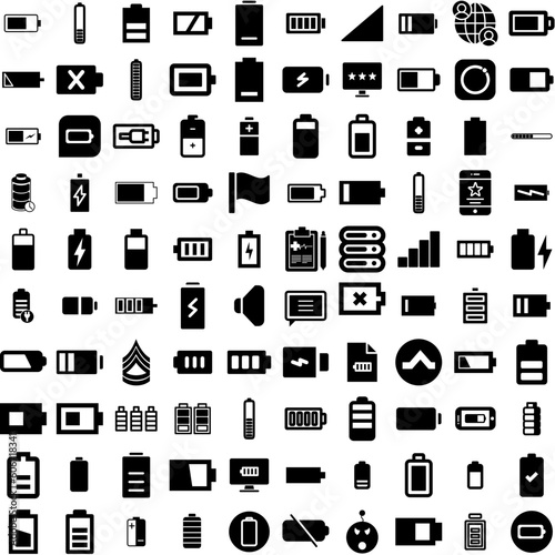 Collection Of 100 Status Icons Set Isolated Solid Silhouette Icons Including Symbol, Network, Status, Web, Icon, Design, Bar Infographic Elements Vector Illustration Logo