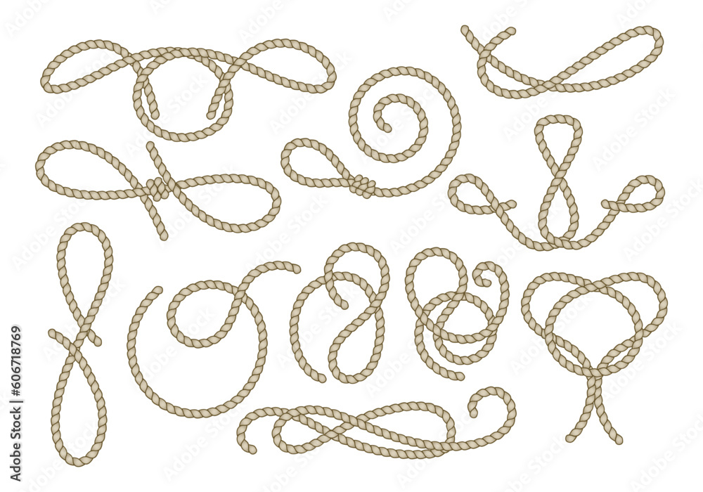 Old Marine Rope Decorative Nautical Elements Set Old Marine Rope Decorative Nautical Elements Set
