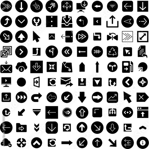 Collection Of 100 Arrow Icons Set Isolated Solid Silhouette Icons Including Arrow, Collection, Symbol, Set, Vector, Sign, Design Infographic Elements Vector Illustration Logo