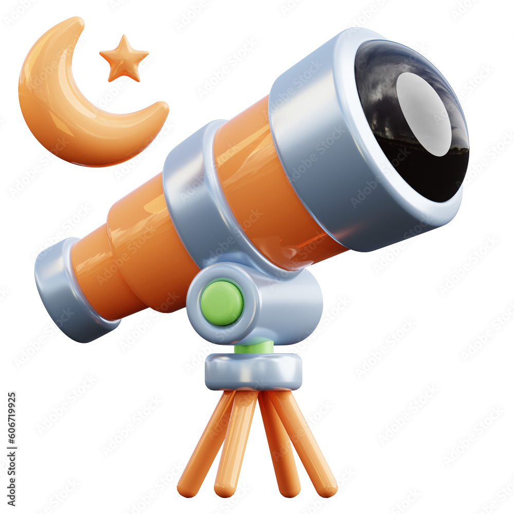 3d render of telescope with star and Crescent moon 3d render of telescope with star and Crescent moon