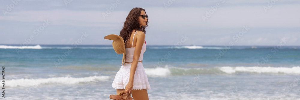 Beach Walk of Young Adult Woman During Vacation in Sri Lanka Beach Walk of Young Adult Woman During Vacation in Sri Lanka