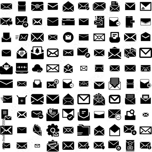Collection Of 100 Envelope Icons Set Isolated Solid Silhouette Icons Including Letter, Isolated, Paper, Vector, Message, Envelope, Blank Infographic Elements Vector Illustration Logo