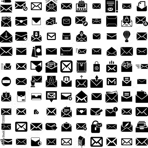Collection Of 100 Envelope Icons Set Isolated Solid Silhouette Icons Including Message, Vector, Envelope, Blank, Isolated, Paper, Letter Infographic Elements Vector Illustration Logo