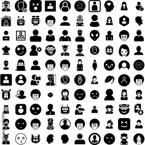 Collection Of 100 Avatar Icons Set Isolated Solid Silhouette Icons Including Man, Face, Avatar, Person, Human, Male, People Infographic Elements Vector Illustration Logo