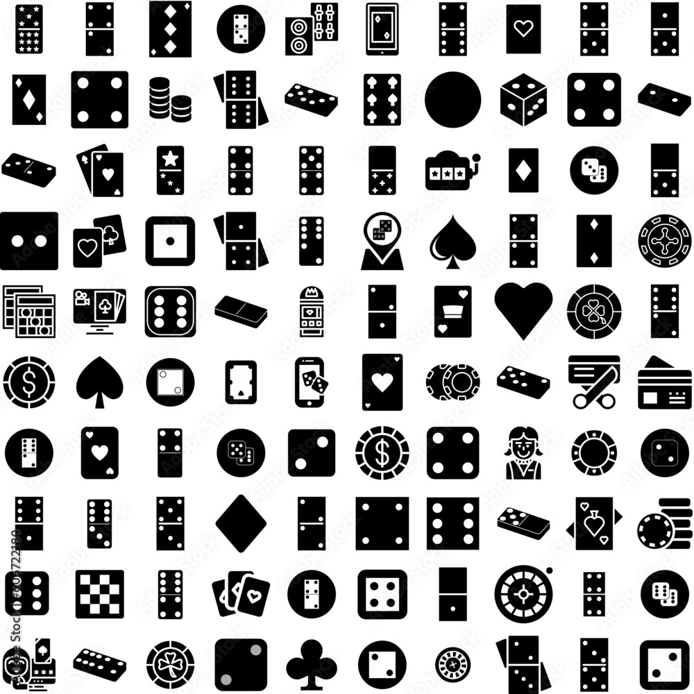 Collection Of 100 Casino Icons Set Isolated Solid Silhouette Icons Including Background, Money, Gambling, Poker, Casino, Gamble, Game Infographic Elements Vector Illustration Logo