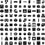 Collection Of 100 Cardboard Icons Set Isolated Solid Silhouette Icons Including Brown, Background, Carton, Cardboard, Blank, Paper, Empty Infographic Elements Vector Illustration Logo