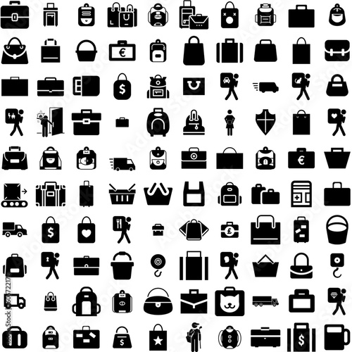 Collection Of 100 Carry Icons Set Isolated Solid Silhouette Icons Including Young, Heavy, Person, Carry, Box, Man, Male Infographic Elements Vector Illustration Logo