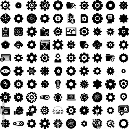 Collection Of 100 Cogwheel Icons Set Isolated Solid Silhouette Icons Including Cogwheel, Icon, Wheel, Illustration, Gear, Cog, Vector Infographic Elements Vector Illustration Logo