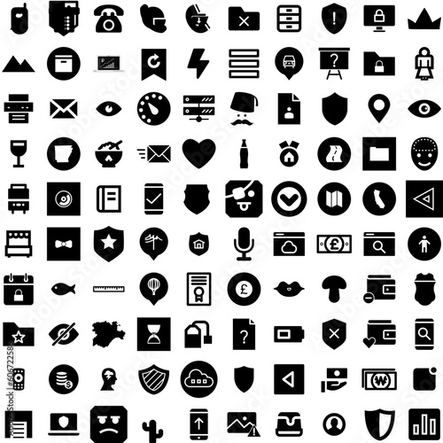 Collection Of 100 Crest Icons Set Isolated Solid Silhouette Icons Including Crest, Design, Vintage, Illustration, Vector, Decoration, Frame Infographic Elements Vector Illustration Logo