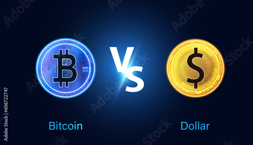 Abstract Bitcoin and Dollar Concept Asset Investment Decisions, Risk Distributions, Safe Havens, of Investors.