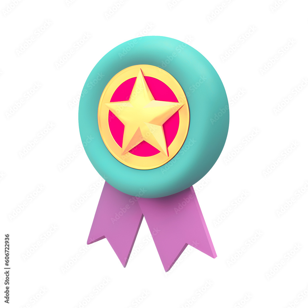3d cartoon badge with ribbons, isolated 3d cartoon badge with ribbons, isolated