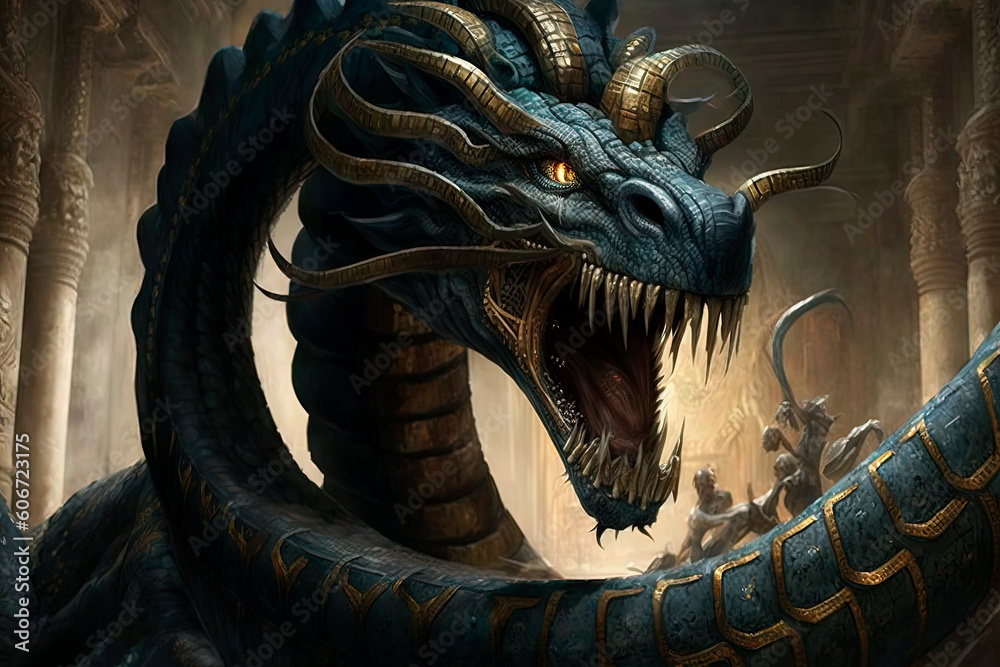 Fototapeta premium Egyptian mythology, a huge serpent monster. Generative AI