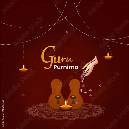 Happy Guru Purnima Indian festival celebration traditional brown background. Vector Illustration.