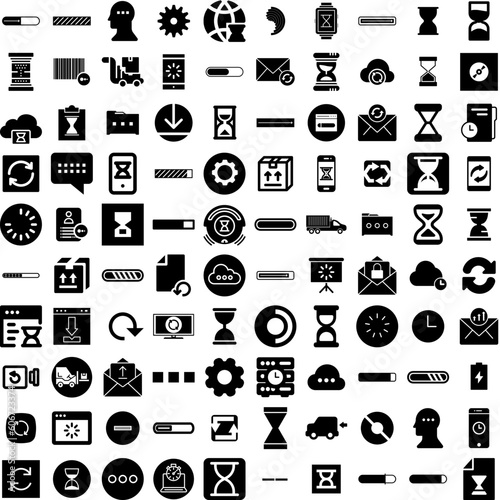 Collection Of 100 Loading Icons Set Isolated Solid Silhouette Icons Including Web, Interface, Bar, Illustration, Load, Sign, Icon Infographic Elements Vector Illustration Logo