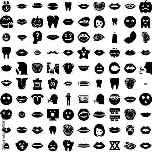 Collection Of 100 Mouth Icons Set Isolated Solid Silhouette Icons Including Illustration  Vector  Design  Cartoon  Face  Smile  Mouth Infographic Elements Vector Illustration Logo