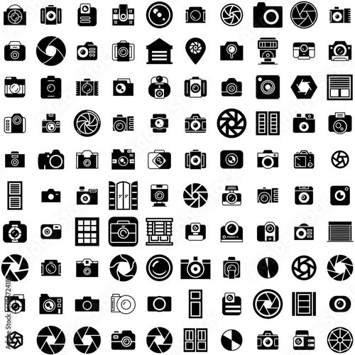 Collection Of 100 Shutter Icons Set Isolated Solid Silhouette Icons Including Home, Window, Shutter, Modern, House, Blind, White Infographic Elements Vector Illustration Logo