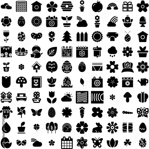 Collection Of 100 Spring Icons Set Isolated Solid Silhouette Icons Including Vector  Flower  Nature  Design  Spring  Background  Banner Infographic Elements Vector Illustration Logo