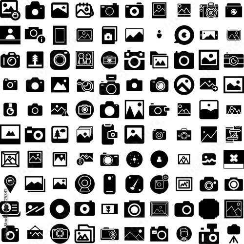 Collection Of 100 Picture Icons Set Isolated Solid Silhouette Icons Including Art, Empty, Picture, Background, Frame, Blank, Photo Infographic Elements Vector Illustration Logo