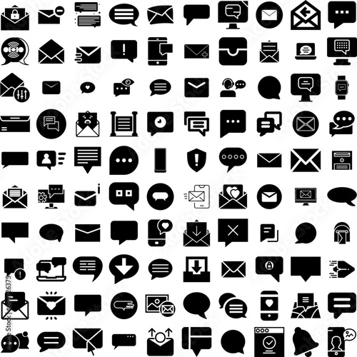 Collection Of 100 Message Icons Set Isolated Solid Silhouette Icons Including Communication, Web, Message, Design, Icon, Vector, Illustration Infographic Elements Vector Illustration Logo