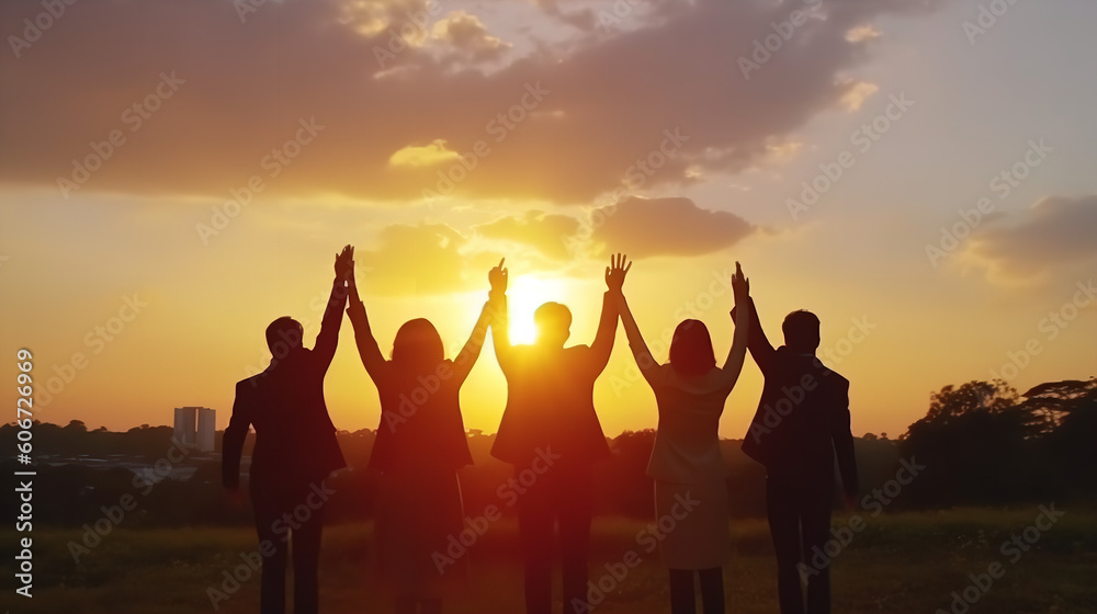 Fototapeta premium People holding hands in the sunset