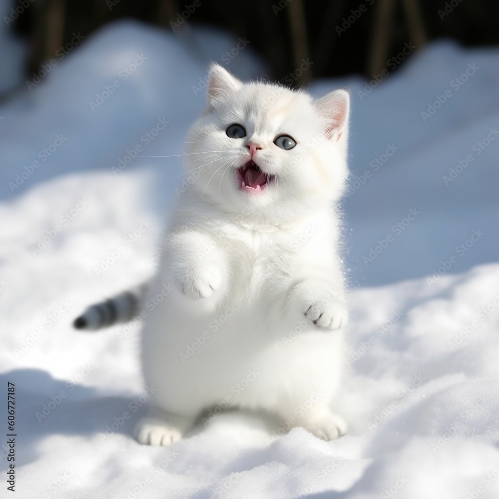 cute and adorable chubby white kitten with smiling face created with Generative AI