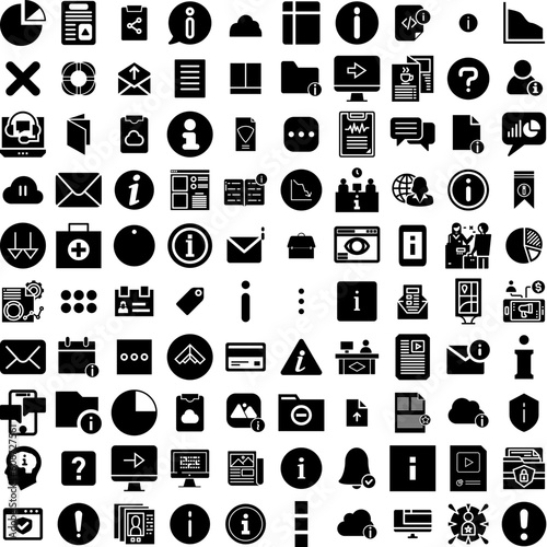 Collection Of 100 Information Icons Set Isolated Solid Silhouette Icons Including Concept, Icon, Information, Communication, Technology, Web, Internet Infographic Elements Vector Illustration Logo
