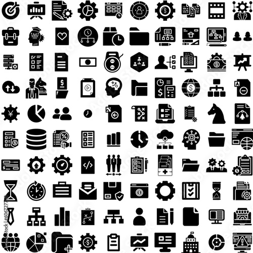 Collection Of 100 Management Icons Set Isolated Solid Silhouette Icons Including Office, Manager, Team, Management, Businessman, Business, Teamwork Infographic Elements Vector Illustration Logo