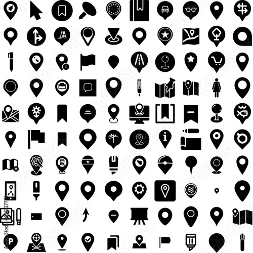 Collection Of 100 Marker Icons Set Isolated Solid Silhouette Icons Including Marker, Brush, Illustration, Vector, Ink, Pen, Isolated Infographic Elements Vector Illustration Logo