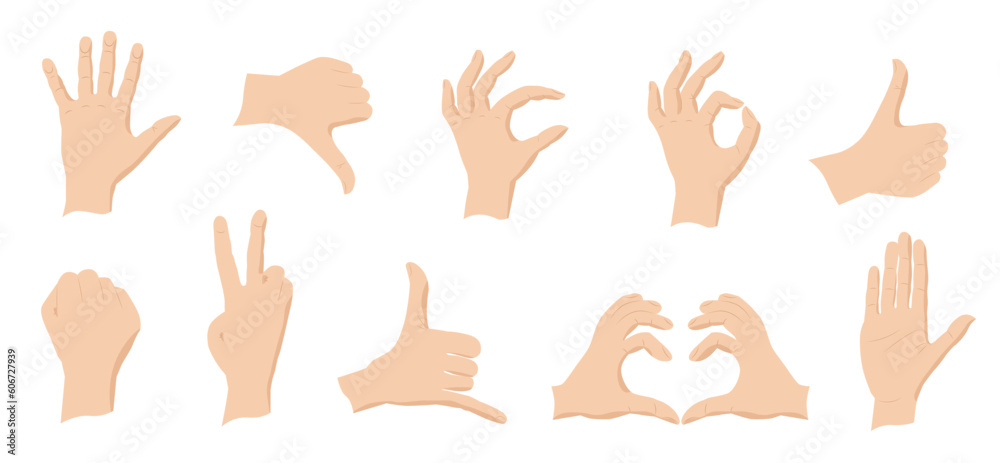Hands show various popular signs. Vector illustration. Hands show various popular signs. Vector illustration.