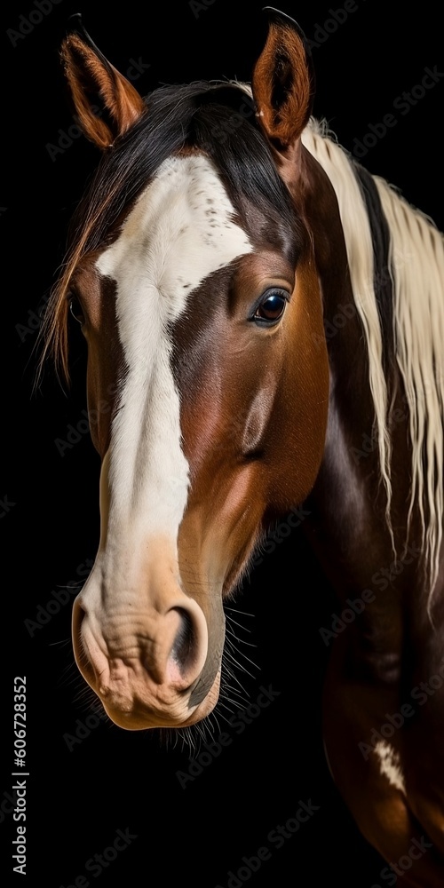 Portrait of a Pinto breed horse - AI Generative Portrait of a Pinto breed horse - AI Generative