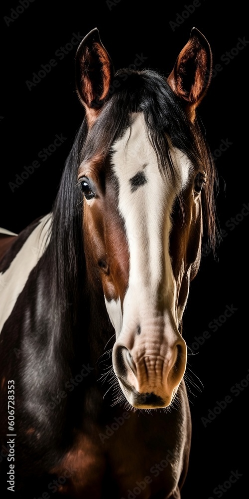 Portrait of a Pinto breed horse - AI Generative