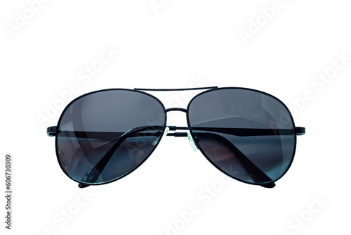 Top view single new uv protection sunglasses for simmer season isolated on white background with clipping path.