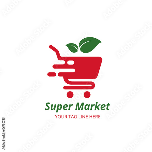 logo concept for shop , supermarket or supermall. organic shopping cart logo design.