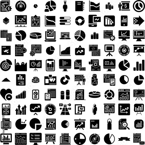 Collection Of 100 Infographic Icons Set Isolated Solid Silhouette Icons Including Diagram, Step, Presentation, Business, Vector, Template, Chart Infographic Elements Vector Illustration Logo