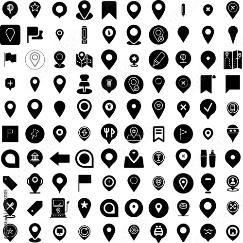 Collection Of 100 Marker Icons Set Isolated Solid Silhouette Icons Including Ink, Illustration, Pen, Brush, Isolated, Vector, Marker Infographic Elements Vector Illustration Logo