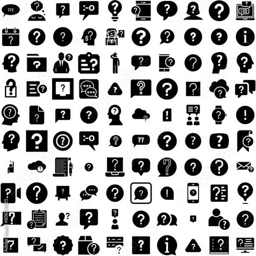 Collection Of 100 Question Icons Set Isolated Solid Silhouette Icons Including Answer, Faq, Problem, Symbol, Icon, Mark, Question Infographic Elements Vector Illustration Logo