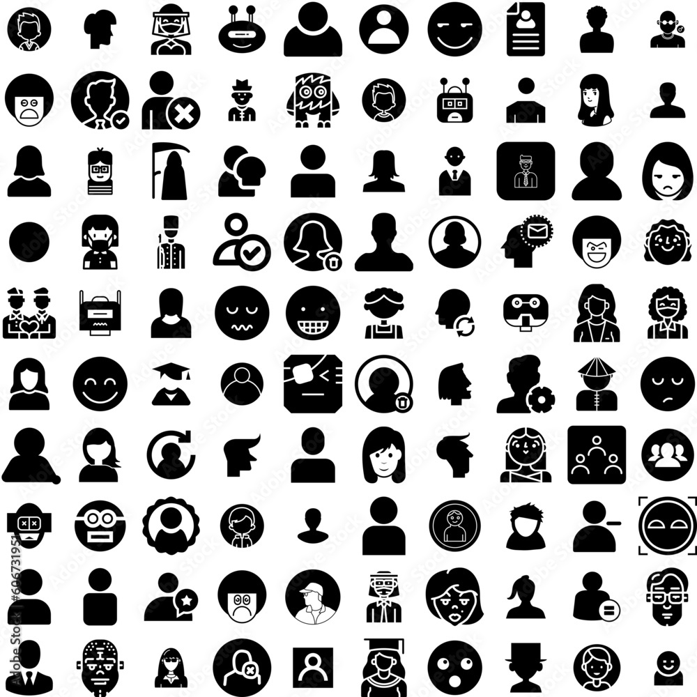 Collection Of 100 Avatar Icons Set Isolated Solid Silhouette Icons Including Avatar Male