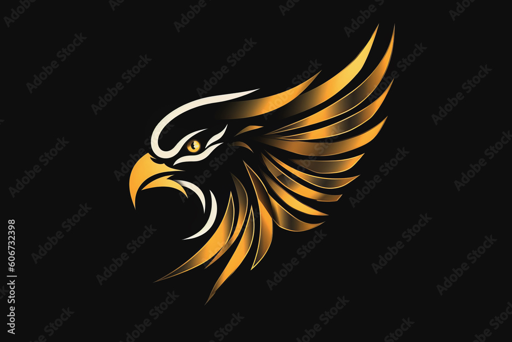 Obraz premium Abstract illustration of an flaming eagle's head on black background - Generative AI