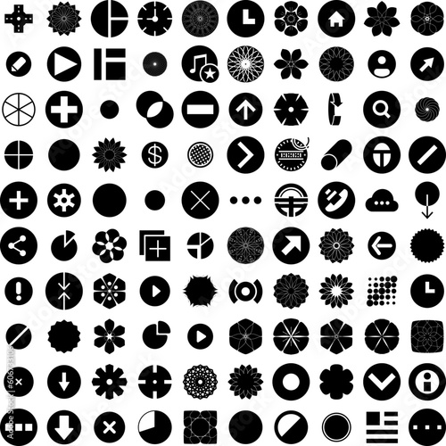 Collection Of 100 Circle Icons Set Isolated Solid Silhouette Icons Including Abstract, Set, Circle, Round, Background, Design, Vector Infographic Elements Vector Illustration Logo