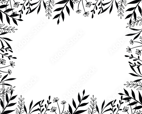 white background with floral silhouette border