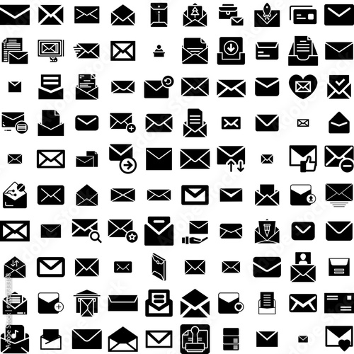 Collection Of 100 Envelope Icons Set Isolated Solid Silhouette Icons Including Isolated, Blank, Envelope, Message, Letter, Paper, Vector Infographic Elements Vector Illustration Logo